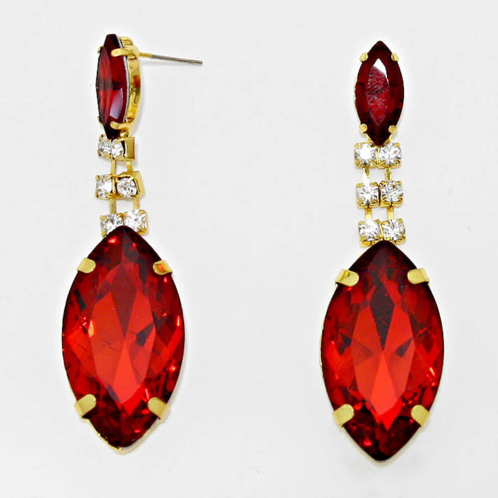 Marquise Rhinestone Drop Costume Earrings in Red